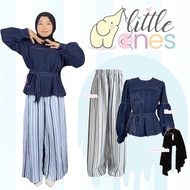 Korean Style Fashion 3in1Wanita Denim Jeanswest Crop Blouse + Hommy Stripe Navy Mix Culottes + Black