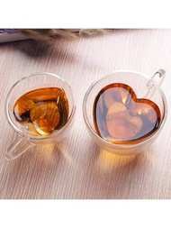 1入組創意雙層玻璃杯子,愛心形狀耐熱玻璃咖啡杯,完美適用於,飲料,和