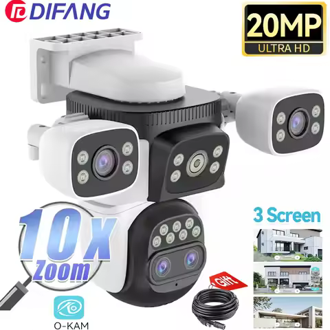 10K 10X Optics Zoom WiFi6 Camera Outdoor 20MP rThree Screen Four Len PTZ Automatic Tracking 6K Dual 