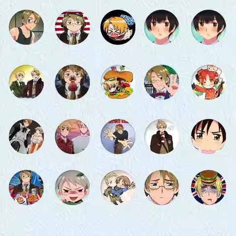 Funny-H-hetalia World Stars-S Badges Fashion New Hip Hop Versatile Round Metal Badge Cartoon Pin Gif
