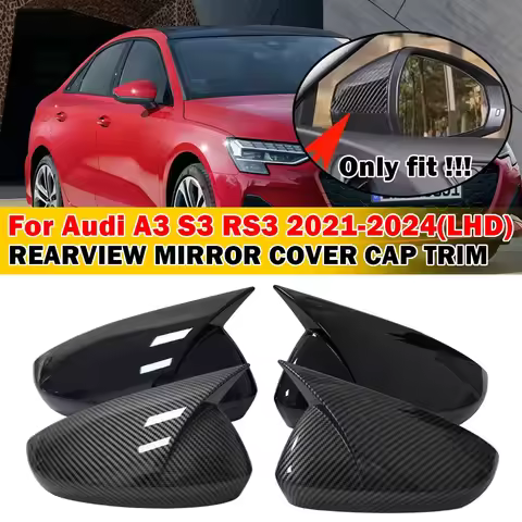 For LHD Audi A3 S3 RS3 8Y 2021-2024 2x Car Sticker Rearview Side Mirror Cover Wing Cap Exterior Door