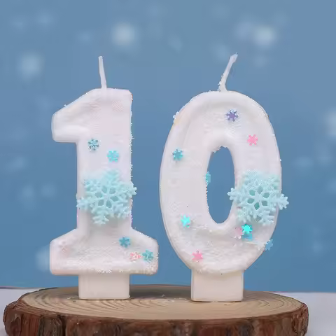 Glitter Snowflake White Number Cake Candles Kids Girl Frozen Birthday Party 0-9 Number Cake Topper D