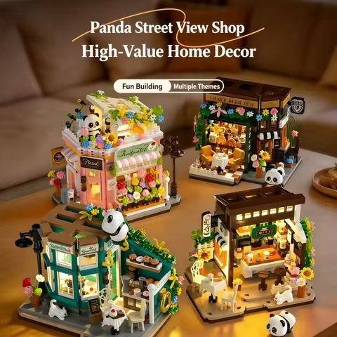 Mini Panda-themed Street View Building Blocks, multiple styles available: Coffee Shop / Bakery / Bar