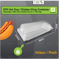 100pcs Disposable OPS Hot Dog Container With Lock / Sandwich Desert Chicken Wrap Box / Bekas HotDog