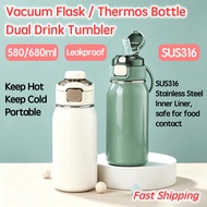316不鏽鋼保溫瓶 Dual Drink Thermos Bottle Straw Vacuum Flask Leakproof Insulated Water Bottle Portable Kee