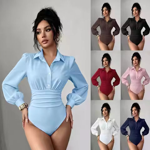 Elegant Women's Long Sleeved Shirt Tops Autumn New Long Sleeved One-piece Shirt For Women Bodysuit S