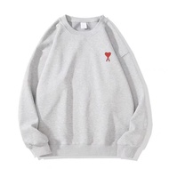 Ami ปารีสแท้แบบใหม่สำหรับผู้หญิงเสื้อซับในผ้าฟลีซลายคู่รักเสื้อแขนยาวคอกลมพิมพ์ลายแบบลำลองสำหรับทั้ง