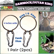 (1Pair) 304 4mm DUYAN RING / HAMMOCK RING 100% Stainless & CARABINER Hock