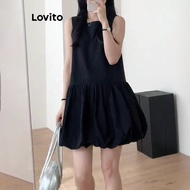 Lovito Elegant Dress Plain Pleated Dress for Women LNE61370