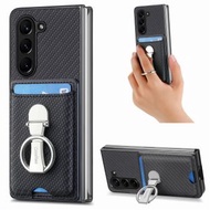 全城熱賣 - 適用於三星Galaxy Z Fold6 5G 碳纖維摺疊指環插卡防摔手機殼（黑色）