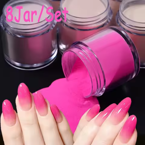 1Jar Rose Red Acrylic Powder+7can Nude Pink Profession Nail Crystal Dust Set 3IN 1 Extension Engravi