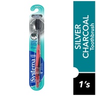 SYSTEMA Silver CHARCOAL Soft Toothbrush 1S - Random Color Charcoal Infused Bristles 99.9% Anti Bacte