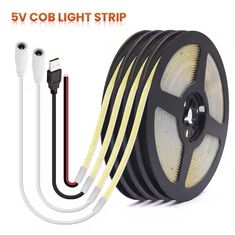 5V USB COB LED Strip 12V 3mm 5mm 8mm Width Flexible LED Tape 320LEDs COB Light with Adhesive High De
