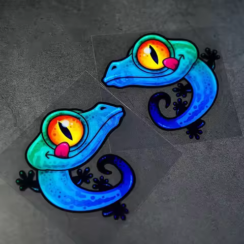 1Pc Colorful Gecko Vinyl Sticker, Waterproof DIY Decal for Motorbike, Scooter Body, Helmet, Box & Ca