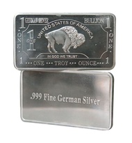 1oz 1 oz One Troy Ounce USA American Buffalo German Silver Bar - Design 1
