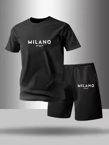 Two piece men's pajamas for spring summer autumn winter short sleeved shorts fashionable letter patt