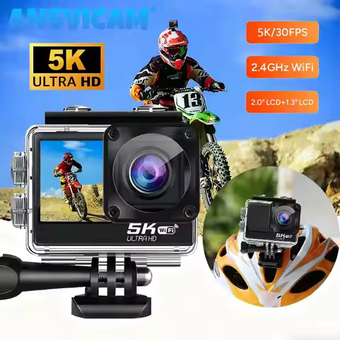 ANSVICAM 5K Action Camera 4K60FPS WiFi Remote Control Sports Camera EIS 170°Wide Angle 30M Waterproo