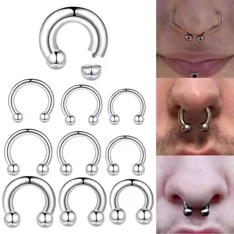 1PC Steel 18G-00G Horseshoe Nose Ring Men Large Gauge Piercings Circular Barbell Ear Expander Septum