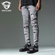 EAGLADE Ripped Skinny Slim Fit Jeans for Men MGDD38 in Grey Stretchable