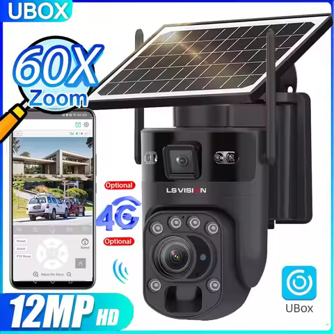Ubox Camera 12MP 4G Solar Camera Dual Screens Dual Lens 60X Zoom WiFi Surveillance Cameras PTZ PIR D