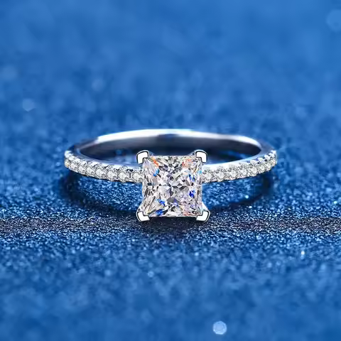 Natural 1CT Princess Moissanite Ring 14K 18K White Gold Ring for Women Au585 Au750 Bezel Set Rings f