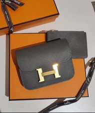 ［SOLD］❤全新正品 Hermes constance slim 0L 愛馬仕康康小癈包灰x金扣 0l