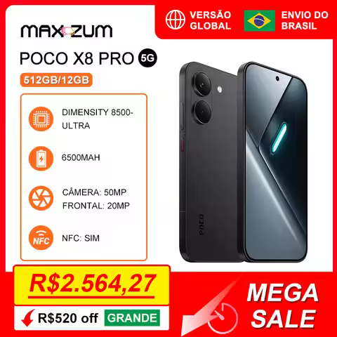 Poco X8 PRO 5G, 512GB/12GB, MediaTek Dimensity 8500-Ultra, Bateria 6500mAh, Câmera 50MP ,Versão Glob