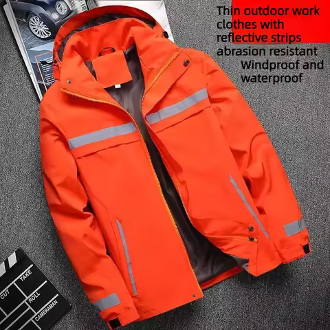 Waterproof Abrasion Resistant Windbreaker, Light Reflective Hooded Jacket for Outdoor Work