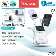 【3C Certified】Yoobao LY45 20000mAh Powerbank 45W Fast Charging Power Bank Built-In Cable Yoobao Powe