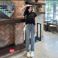 Women's Plain 1-Button High-Waist Jeans, Genuine Stretch denim Fabric D Store92 ms