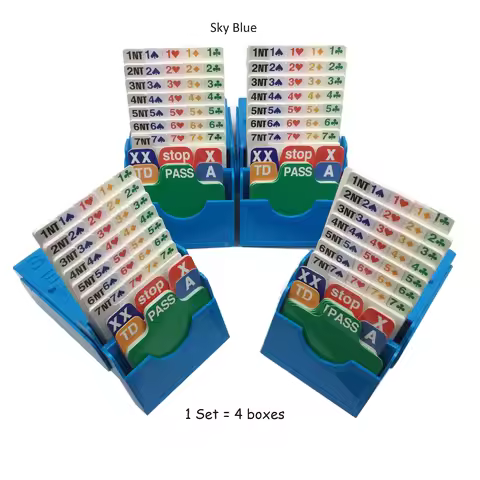 (Set of 4) Sky Blue Bridge Bidding Box with Bridge Paper Playing Cards Bridge Partner Bidding Device