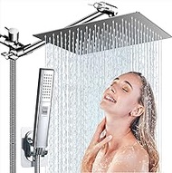 Shower Head with Handheld, Rainfall Shower Head,12'' High Pressure Rainfall Shower Head / 3 Settings Handheld Showerhead Combo with Extension Arm, Shower Holder/78'' Hose (Chrome)