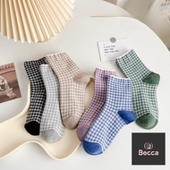 Becca-g0378 Retro Plaid Socks Mid-Tube Women's White