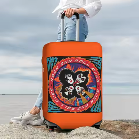 Rock Roll Band Kiss Cat Suitcase Cover Protection Elastic Trip Luggage Protector Covers for 18-32 In