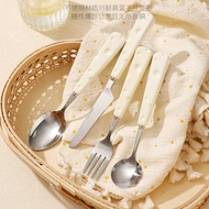 Cute Style 304 Stainless Steel Knife Fork Spoon Creative Cheese Ceramic Handle Tableware Household E