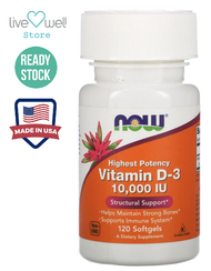 [Ready Stocks] Now Foods, Vitamin D-3 (D3), 10,000 IU, 120 Softgels, Vitamin D3 10000IU, Healthy Bone, Teeth, Heart, Insulin [Made in USA]