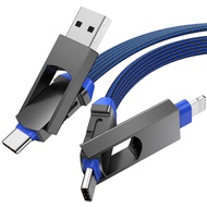 4 in 1 USB C Cable Lightning Cable PD 60W/3A Fast Charging & Data Sync Flat Braide Multi Charging Ca