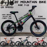 (21 speed) MTB 20inch BASIKAL GEAR BUDAK 3X7 GEAR SET MTB KIDS BICYCLE ABSORBER DISC BRAKE BASIKAL R