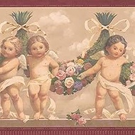 CONCORD WALLCOVERINGS ™ Wallpaper Border Featuring Cute Angles Surrounded Flowers in The Sky, Colors