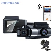 HIPPURAH Vehicle Recorder, 3 Lens Loop Recording Car DVR,  HD Night Vision APP Control Car Dashcam D