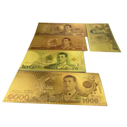 10pcs/lot New Colored Thaildand Banknote Thai Baht in 24k Gold Plated For Collection