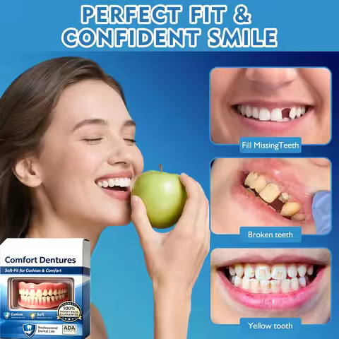 Natural Snap-On Dentures Full Set – Soft Silicone Upper & Lower Veneers, Instant Comfort Fit, Realis