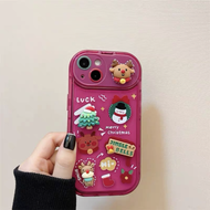 Rainbow เคสกระจกตั้งได้ ลายคริสต์มาส เคสการ์ตูนนูน iPhone 15promax 15pro 15 14 13 12 11 7plus 7/8 Xr