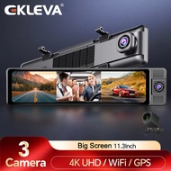 {djtgfju} EKLEVA 11.26 Inch Car DVR A8 Mirror Dash Cam 4K 5Ghz WiFi Rearview Mirror 3 Camera Front/C