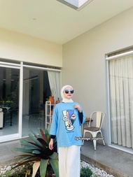 Atasan kaos oversaize viral di ootd terbaru 2023 Baju kaos wanita bahan combat kekinian tangan 7/8