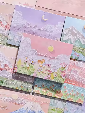 6pcs/set of oil painting style cards Thank you card Folding card Blessing message card Gift card Art