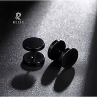 RELIC Premium Men's Black Dumbbell Earrings - Black Dumbbell Earrings Stainless Steel