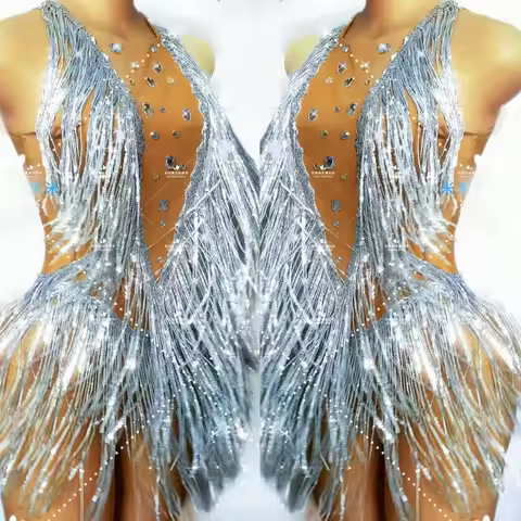 Rhinestones Fringed Bodysuit Group Gogo Dancer Costume Women Pole Dance Outfits Bar Jazz Clothing Ra