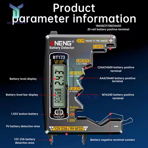 Battery Tester Button Cell Health Check Digital Lithium 18650 Voltage Meter ANENG BT173 Universal Ba