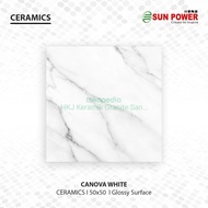 Keramik Lantai Sun Power Canova White Glossy ukuran 40x40 Kualitas 1